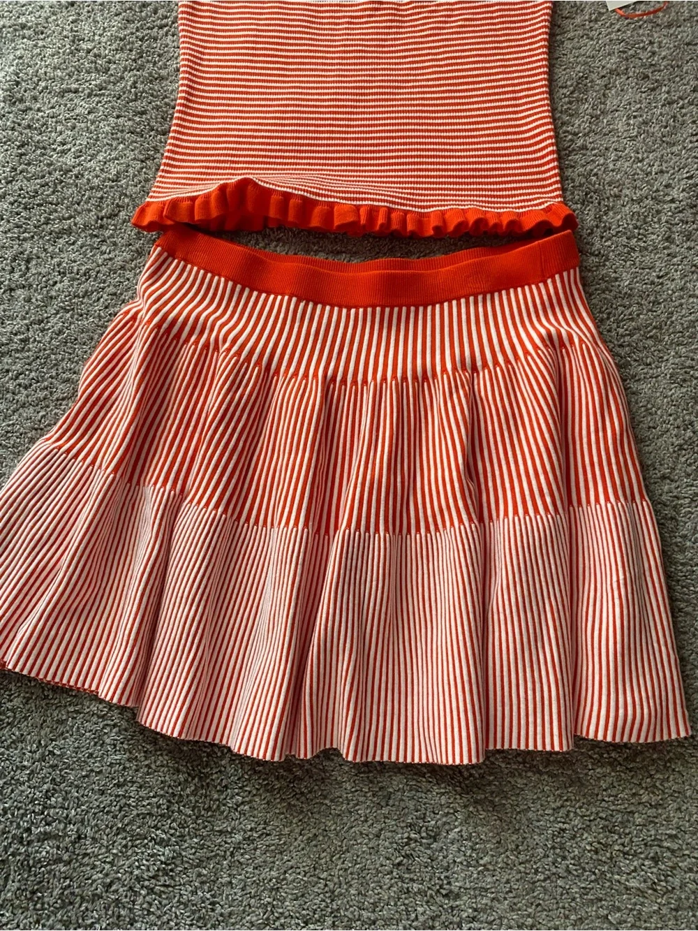 Women’s Red and White Striped Knit Tank & Skirt Set